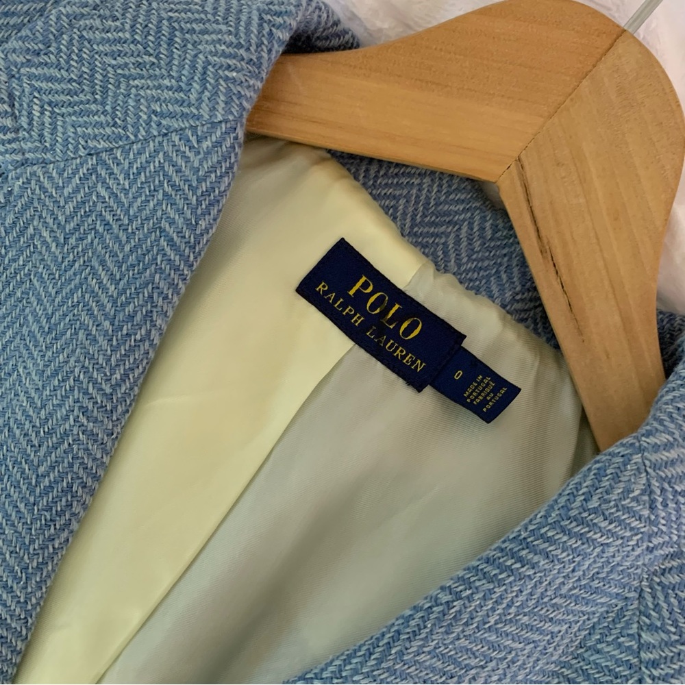 New Polo Ralph Lauren Blazer Blue Herringbone Linen Silk - Picture 9 of 15